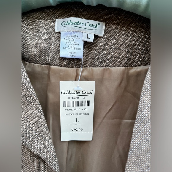 Coldwater Creek Open Front Brown Beige Blazer Jacket Size L NWT Vintage - Picture 2 of 5